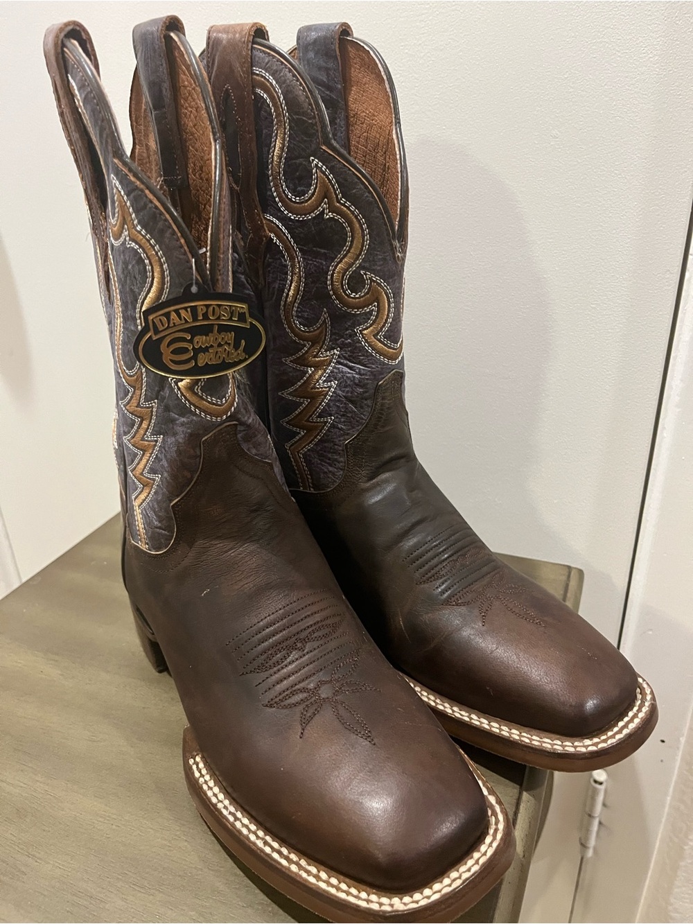 Dan Post Dark Brown Western Cowboy Boots with Embroidered Shaft